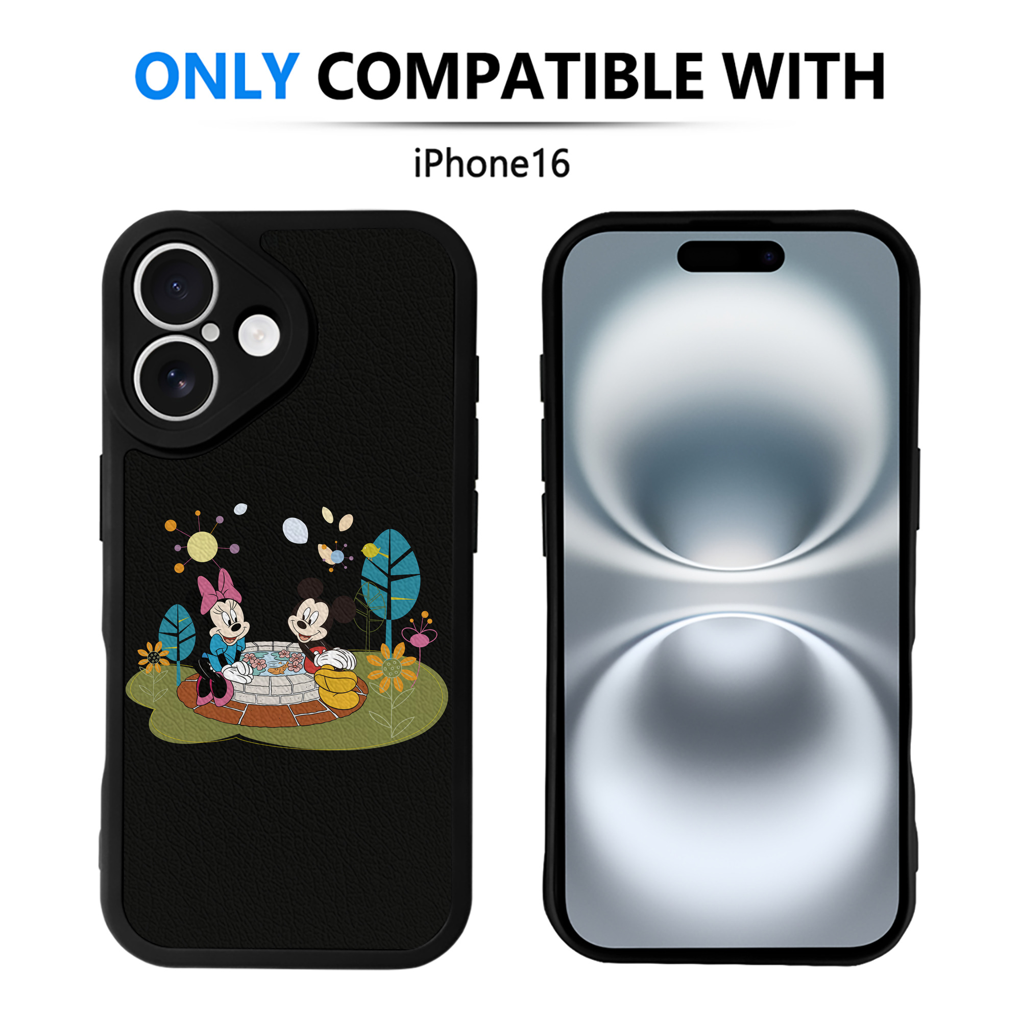 （画像用） ミッキーマウス Mickey Mouse 【iPhone 16シリーズ対応】シリコンスマホケース（レザー調） 材質：シリコン